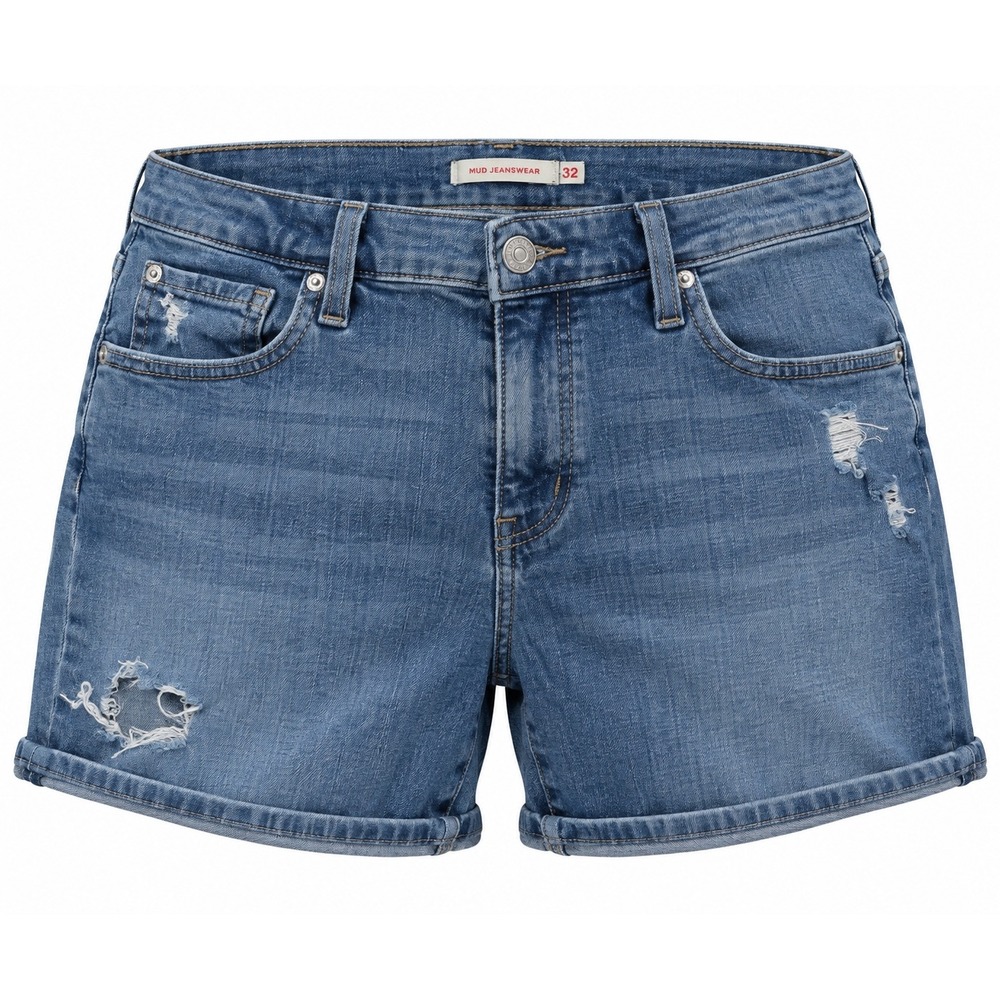 Levis Mid Length Distressed Denim Shorts Medium Wash Blue Womens Size 32